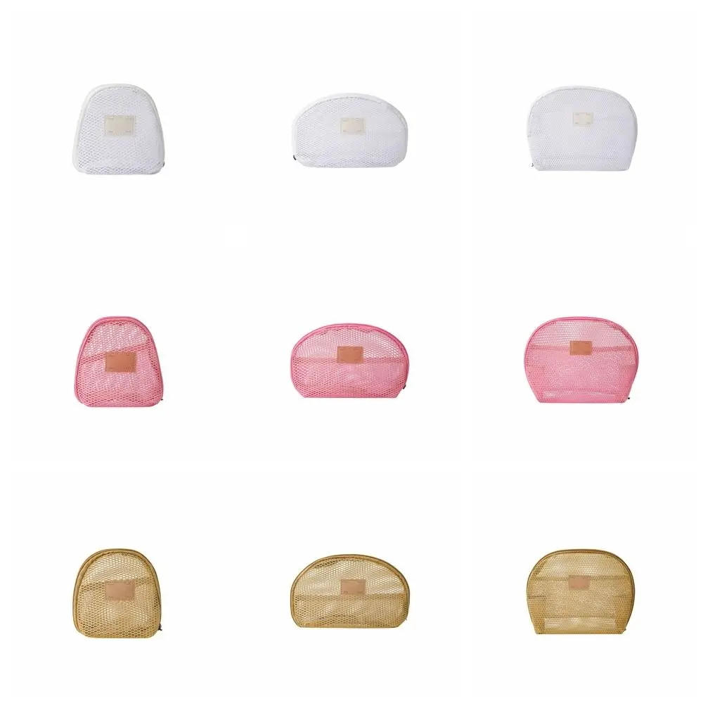 Borsa per trucco a rete a semicerchio con cerniera Borsa per cosmetici trasparente leggera Borsa per il lavaggio Borsa per rossetto Borsa da toilette per riporre i viaggi