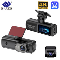 E-ACE 4K Camera For Car Recorder Rearview Dashcam Dual Lens  Night Vision Video Recorder GPS Wifi 24H Parking DVR Black Box