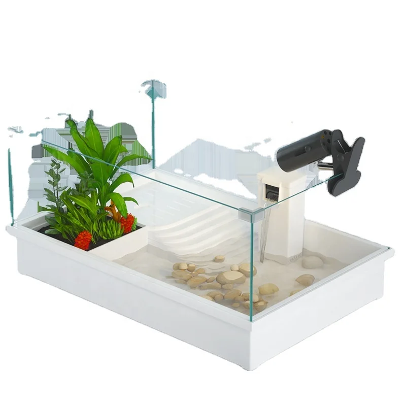 

2023 New design Large Landscape Eco-tank Reptile Rearing Box Home Glass combined amphibious turtle tank