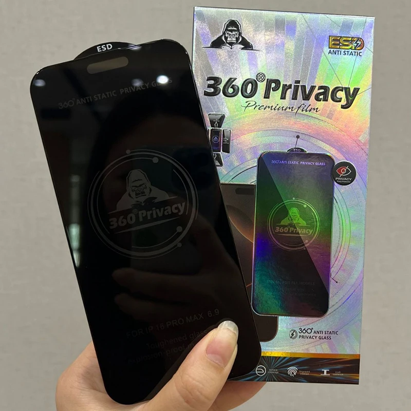 3pcs 360° Privacy ESD Tempered Glass ANTI STATIC Screen Protector Film For iPhone Duo 18 Pro Max 17 Air 17E 16 Plus 15 14 13