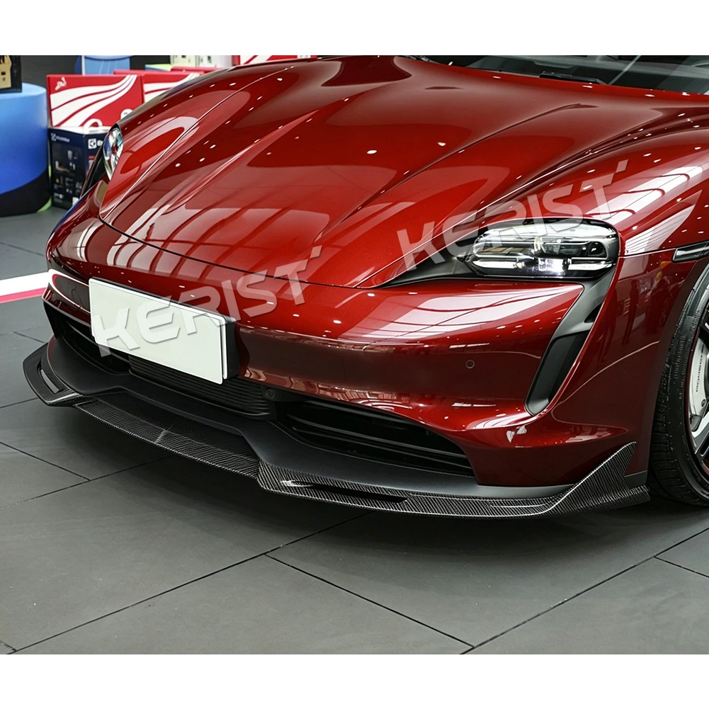 For Porsche Taycan RWD 4S Turbo S Car Styling  2020-up Carbon Fiber Front Bumper Fog Frame Splitter