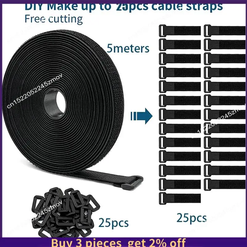 COME 5 Meters Adjustable Fastening Hook And Loop Straps Set Kit With 25 Buckles Free Cut Length Cord Straps Set
