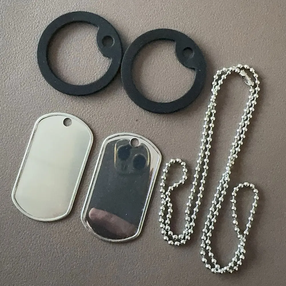 100 zestawów hurtowych ze stali nierdzewnej Curling Edge Rolled Army Dog Tags Name For Punching Machines Military Nameplate Blank Pendant