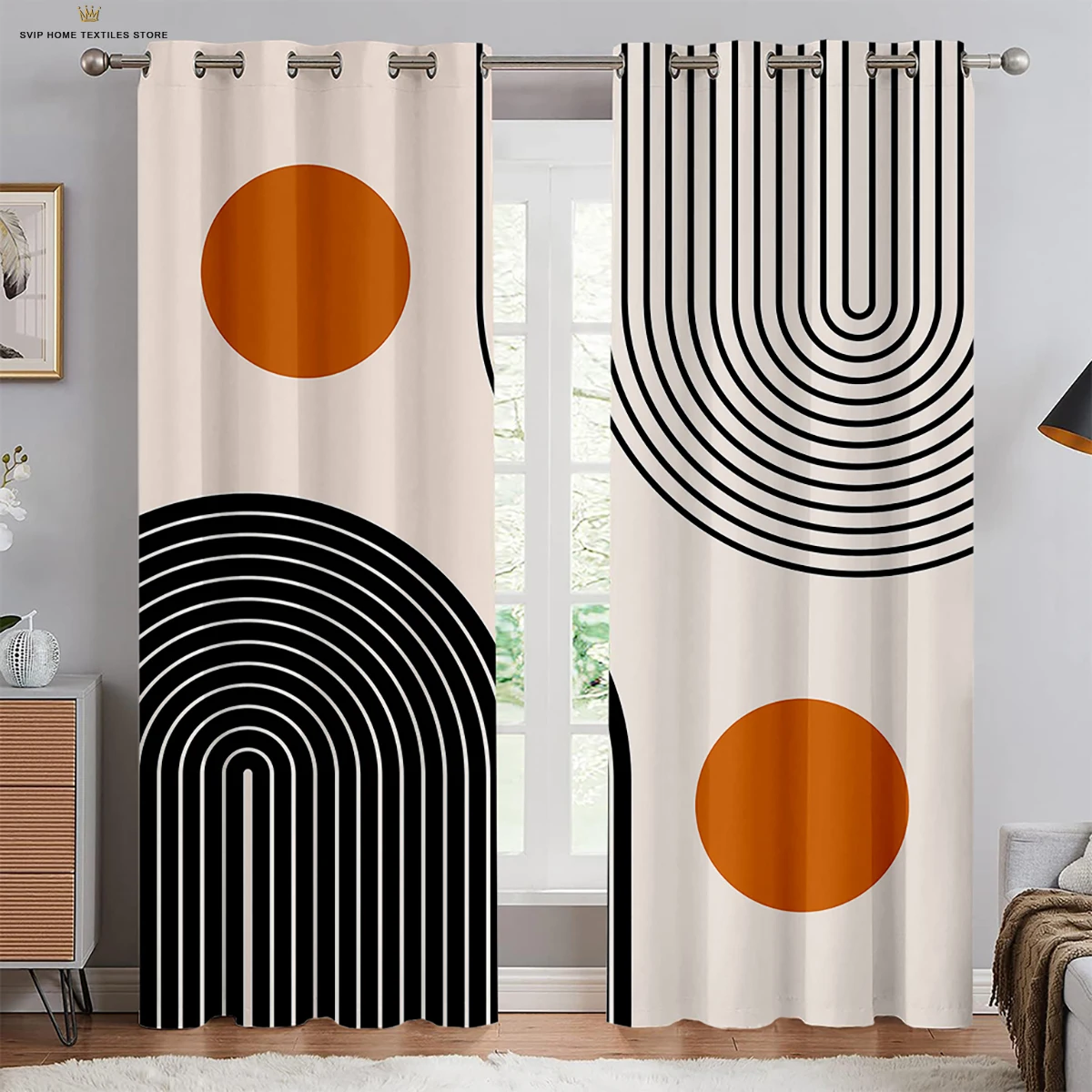 Modern Picture Art Round Texture Curtains, 2 Panels, Minimalist Style, Home, Living Room, Bedroom, Balcony, Kids Room Decor