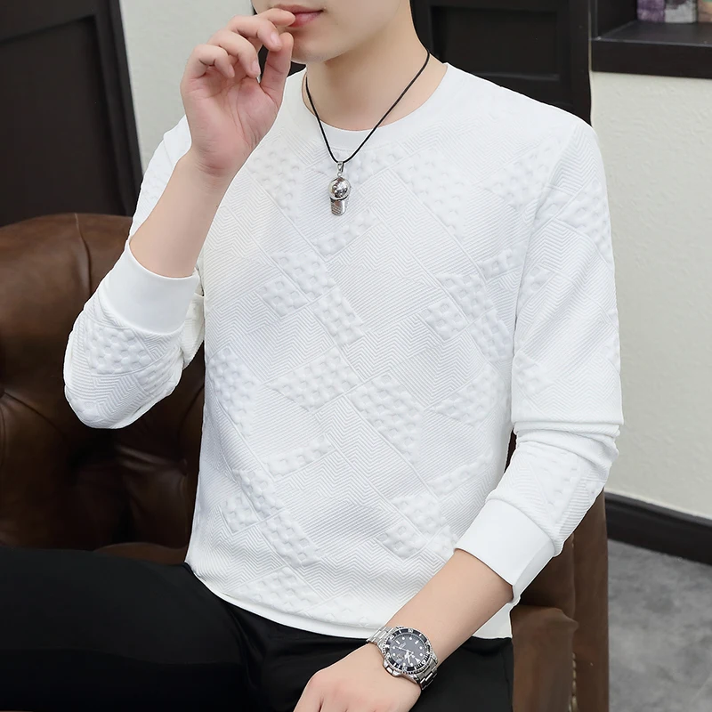 Pulôver de manga comprida masculino com gola redonda, t-shirt casual, tendência da moda, novo, outono