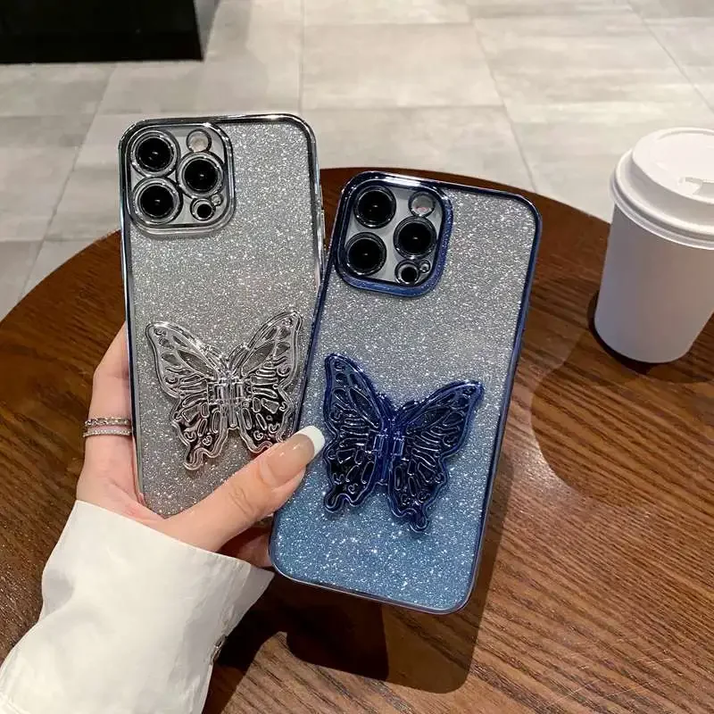 Butterfly Stand Glitter Soft Phone Case For Honor 200 10 Lite 90 Smart 100 80 70 60 50 30 20 Pro X5 Plus X60i X50i X40i 5G Cover