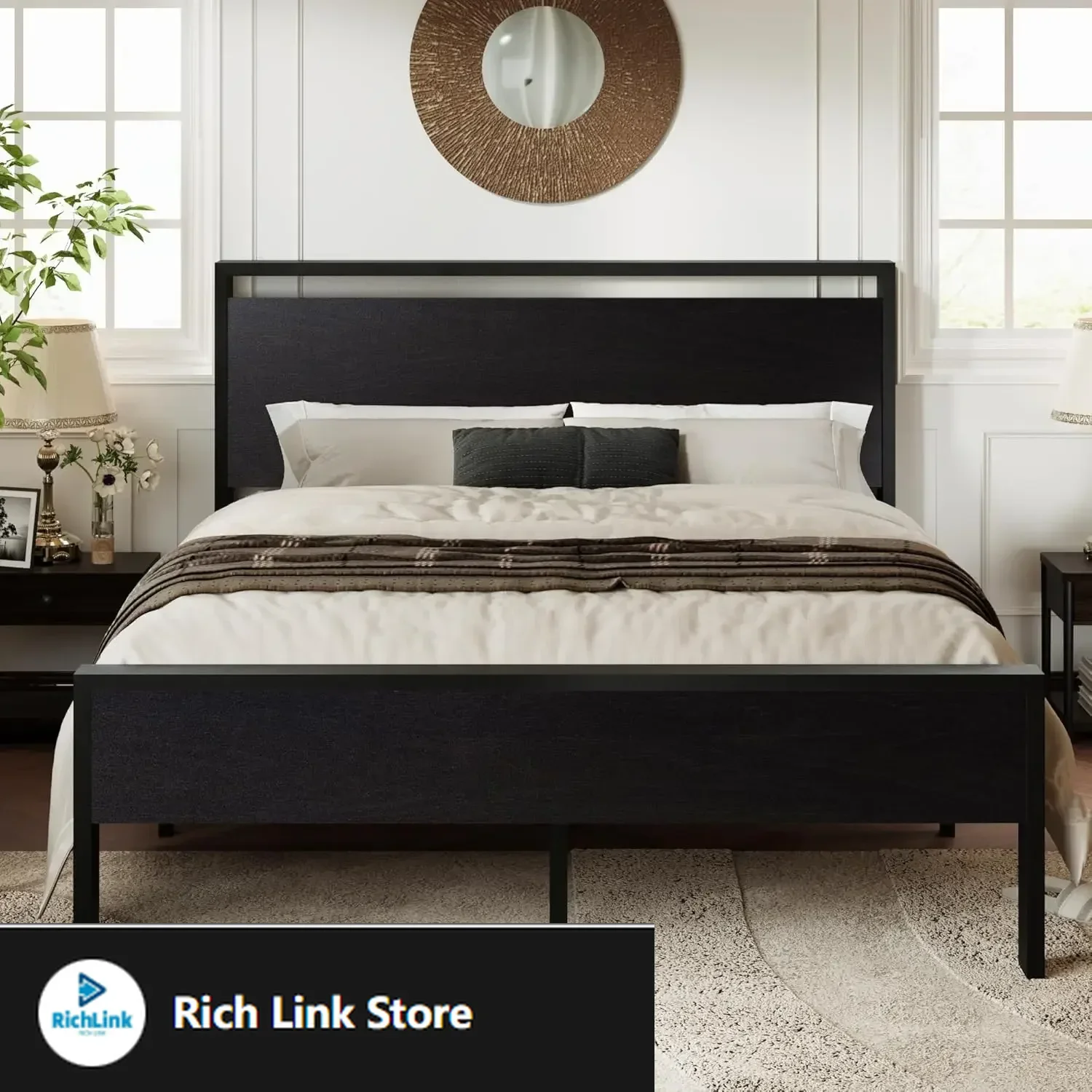 

Full Size Platform Bed Frame with Wooden Headboard and Footboard, Heavy Duty 12 Metal Slats Support, No Box Spring Needed