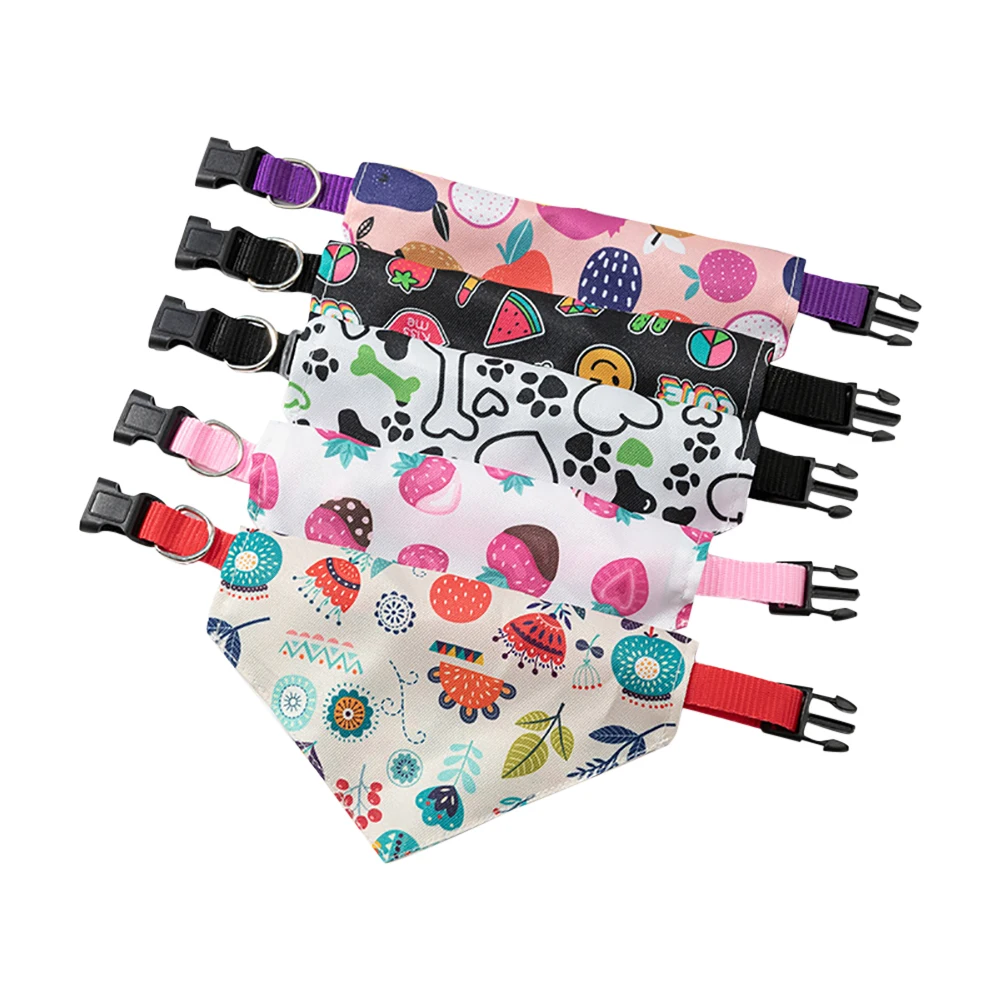 Pets Saliva Towel Adjustment Cute Fruit Print Weaved Dog Cat Collar Bib Grooming Arc Design Dog Scarf for Girl Small Dogs Cats