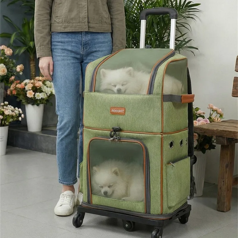 Cat Dog Bag Double Layer Trolley Case Pet Bag Portable Breathable Outdoor Trolley Bag Outdoor Hiking Folding Bag