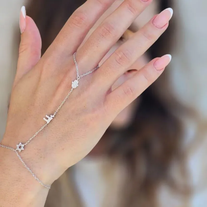 Chai Star Hamsa Hand Lucky Charm Hand Chain Bracelet 2026 New Amulet Jewish Sign of Life Jewelry
