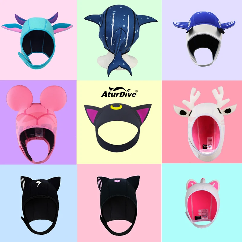Sunscreen Anti-Uv 4mm Submersible Cap Cartoon Personality Submersible Snorkeling Wigs Cartoon Diving Cap Diving Hat Diving Suit