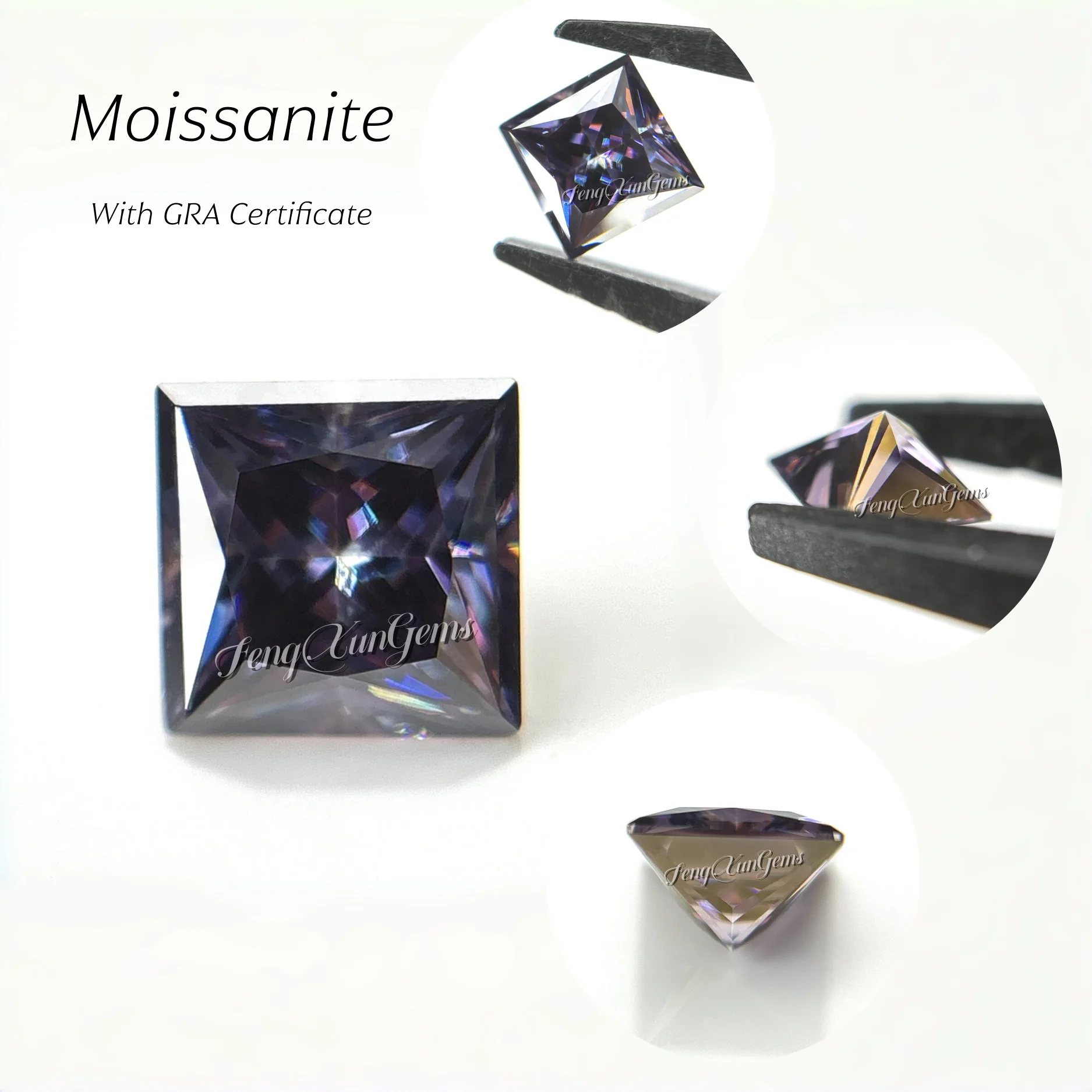 

Royal Purple Moissanite Stone Princess cut Loose Gemstone VVS1 Clarity High Quality Gems For Ring Making With GRA Certificate