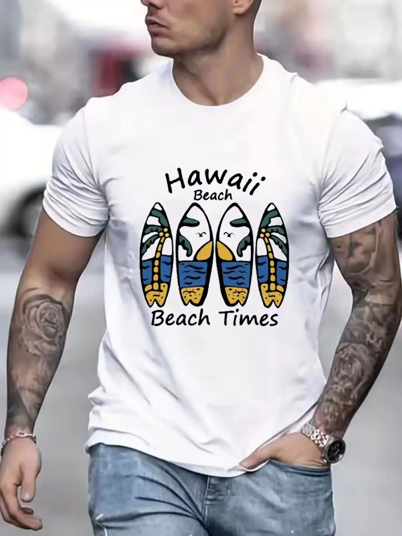 

Hawaii Beach Surfboard Summer Couples Casual Outdoor Print T-shirts Loose Harajuku Streetwear Hip Hop Punk Y2K Women Man Tshirt