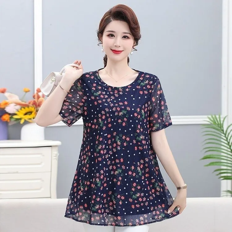 

Винтажная Свободная блузка с принтом и круглым вырезом, женская одежда, новинка 2023, Летние повседневные пуловеры оверсайз, рубашка для поездок