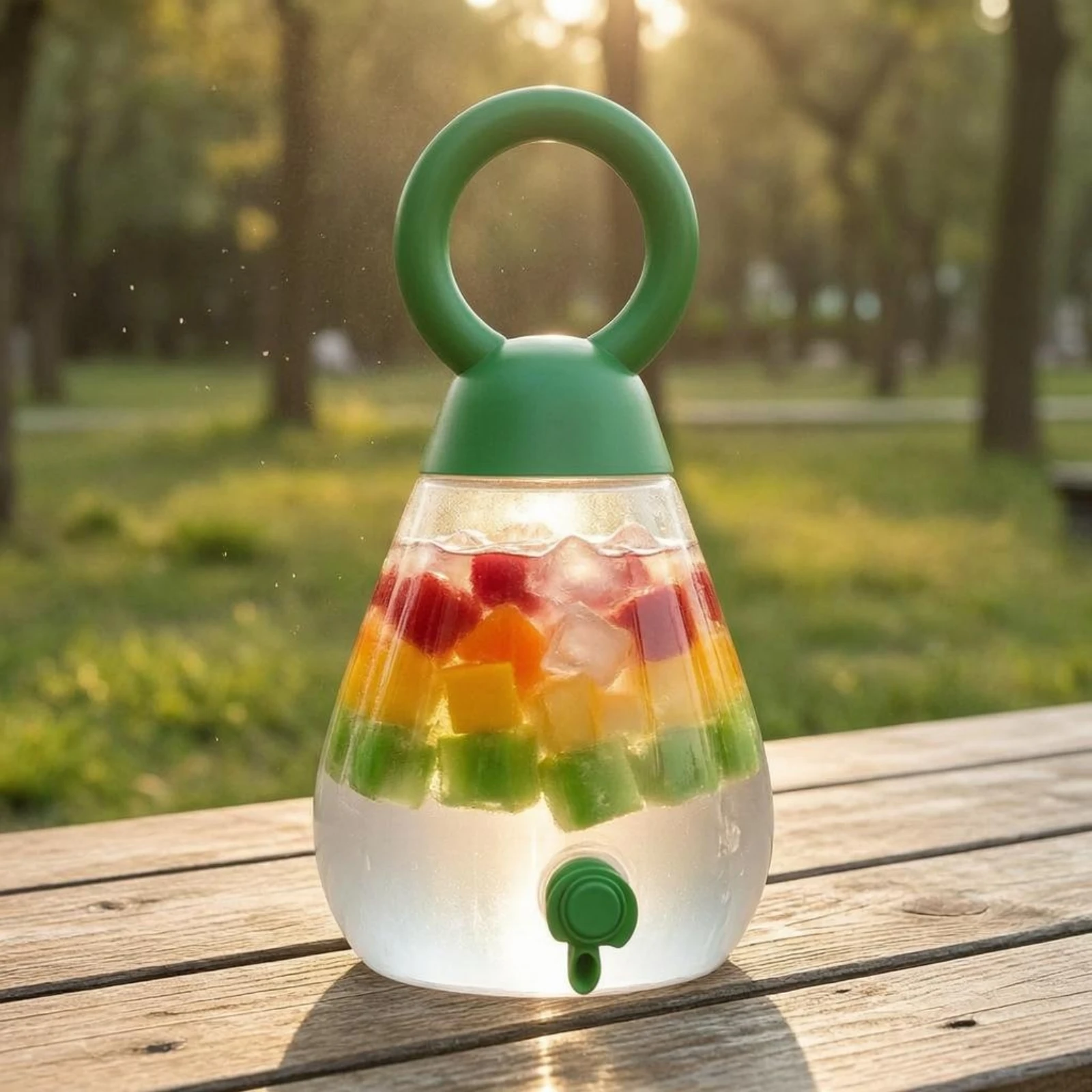 Teardrop Drink Dispenser Green Handle Iced Tea Pitcher Drinkware Large Capacity Kitchen Container Easy to Clean for Home Serving