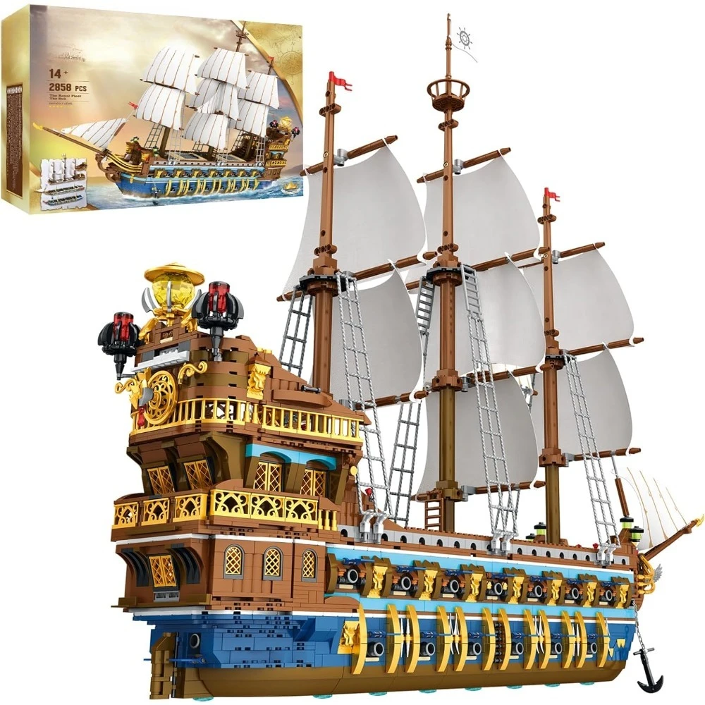 NEW-Royal Pirate Ship Building Set for Adults, 2858-Piece Large Model Ship, Collectible Luxury Display Pirate Ship - Hot Sale