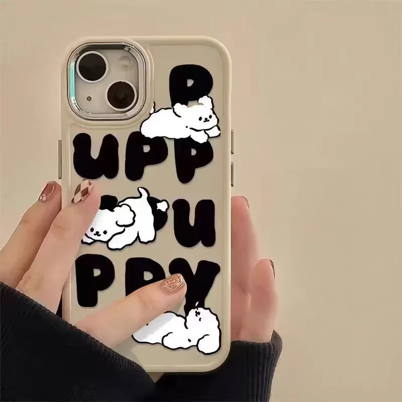 Cute Cartoon White Puppy Phone Case for IPhone 16 15 14 13 12 11 Pro Max XR X XS 14 15 7 8 Plus Soft Silicone Anti Fall Cover