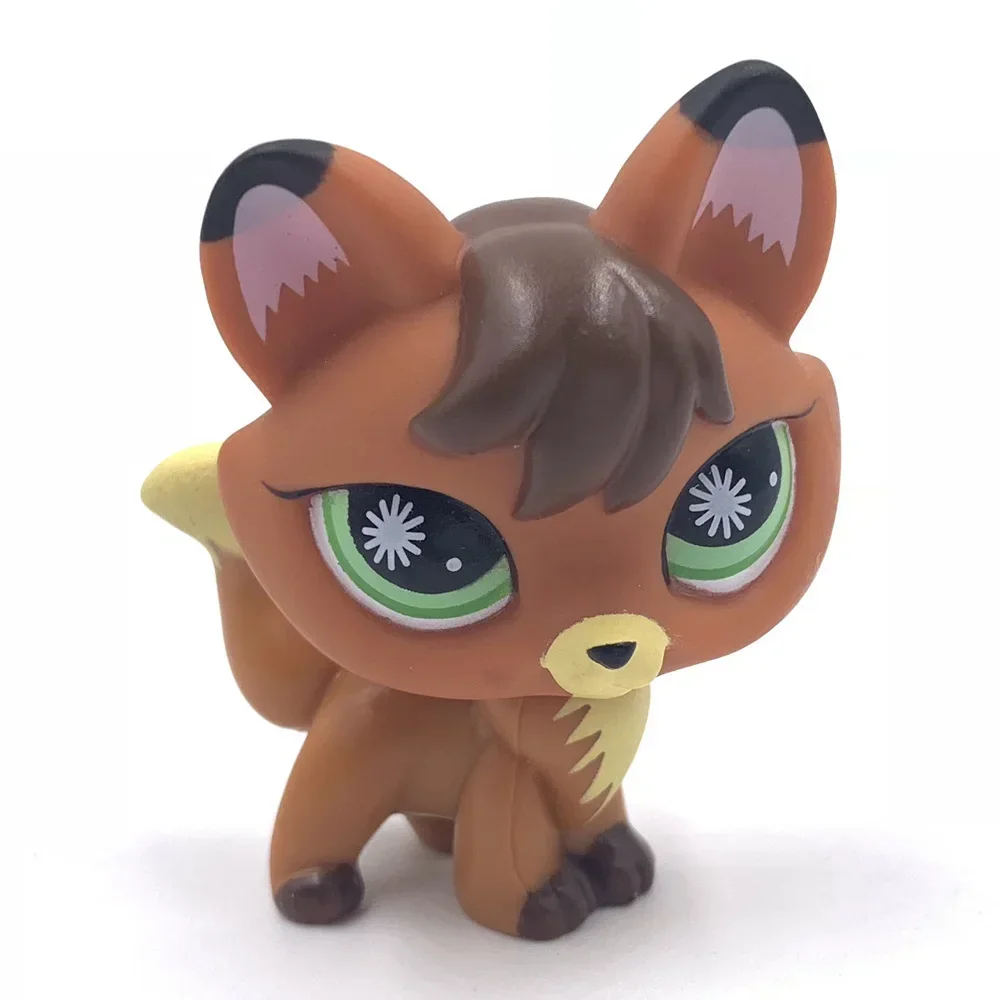 Rare animal Littlest pet shop lps toy #807 brown Fox with black ears and green eyes cute Bobble head toy for girl