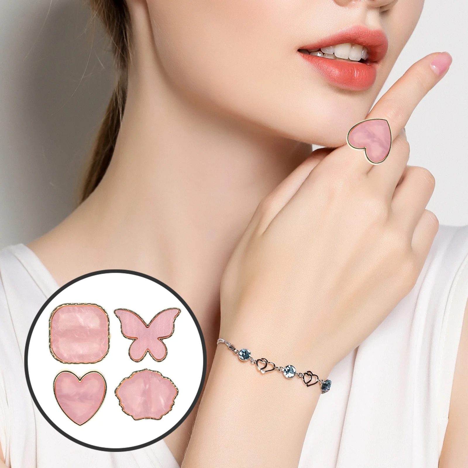 

4Pcs Ring Nail Art Palettes Smooth Texture Easy Clean DIY Design Tools for Home Manicure Nail Art Palette Manicure Ring Palettes