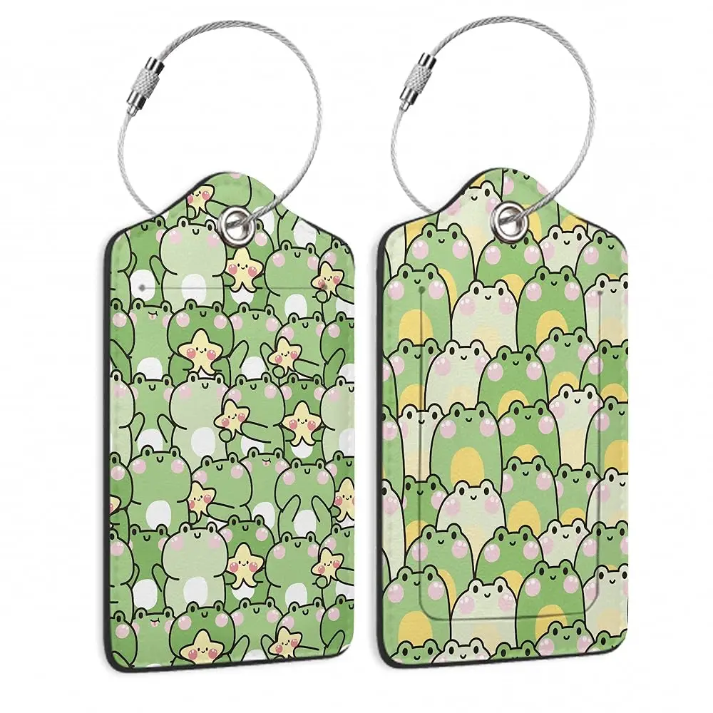 

Cute Cartoon Frog Luggage Tags for Suitcases,2 PackStar Luggage Tag,Leather Stainless Steel Loop Label Tag for Women Men Girl