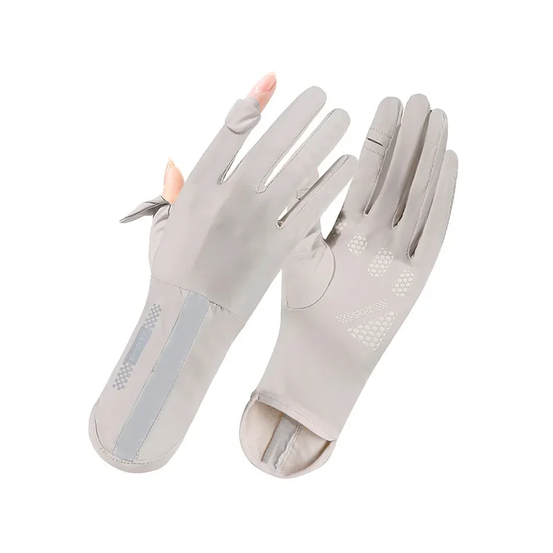 Летние солнцезащитные перчатки женские тонкие ледяные шелковые анти-ультрафиолетовые росы пальцы сенсорный экран вождения езда Нескользящие дышащие перчатки