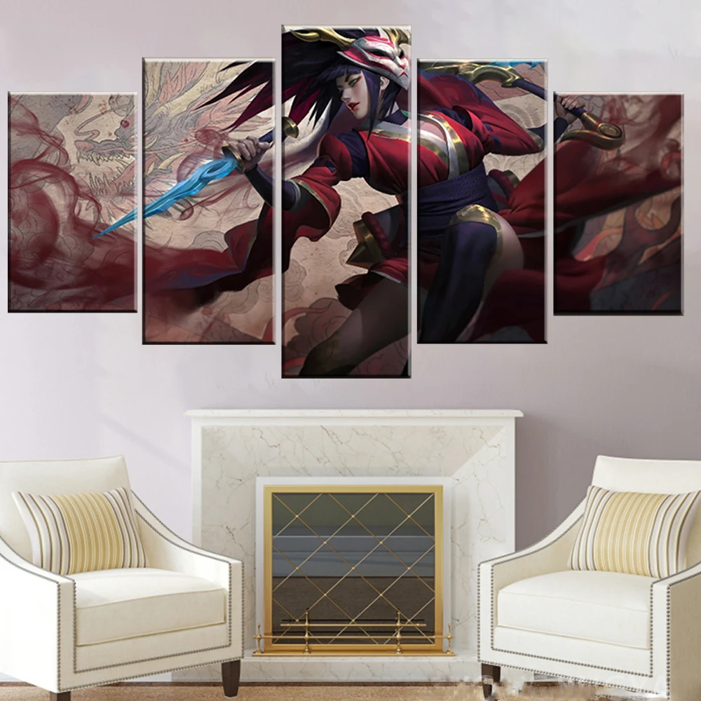 

5 Piece LOL League Legends Akali Game Cuadros Paintings Wall Art HD Pictures Posters Home Decor for Living Room Decorations