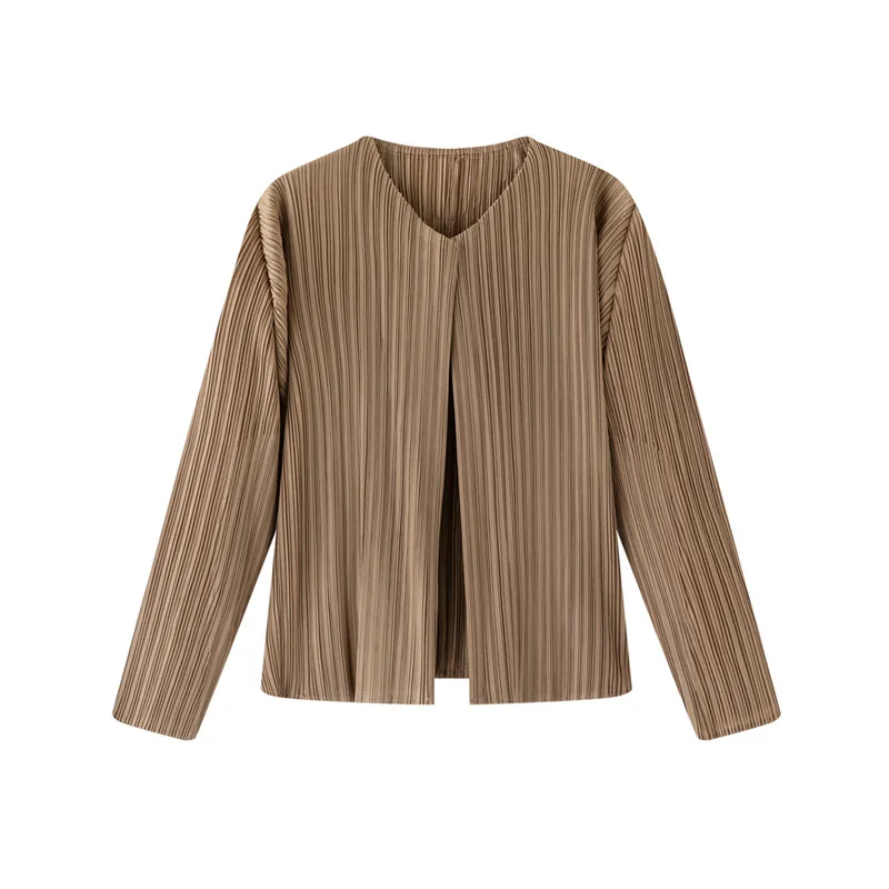 Miyake Pleated New 2025 Cardigan Top for Autumn Thin Style, Paired with Sun Protection Jacket, Small Shawl, Short Pleated Jacket