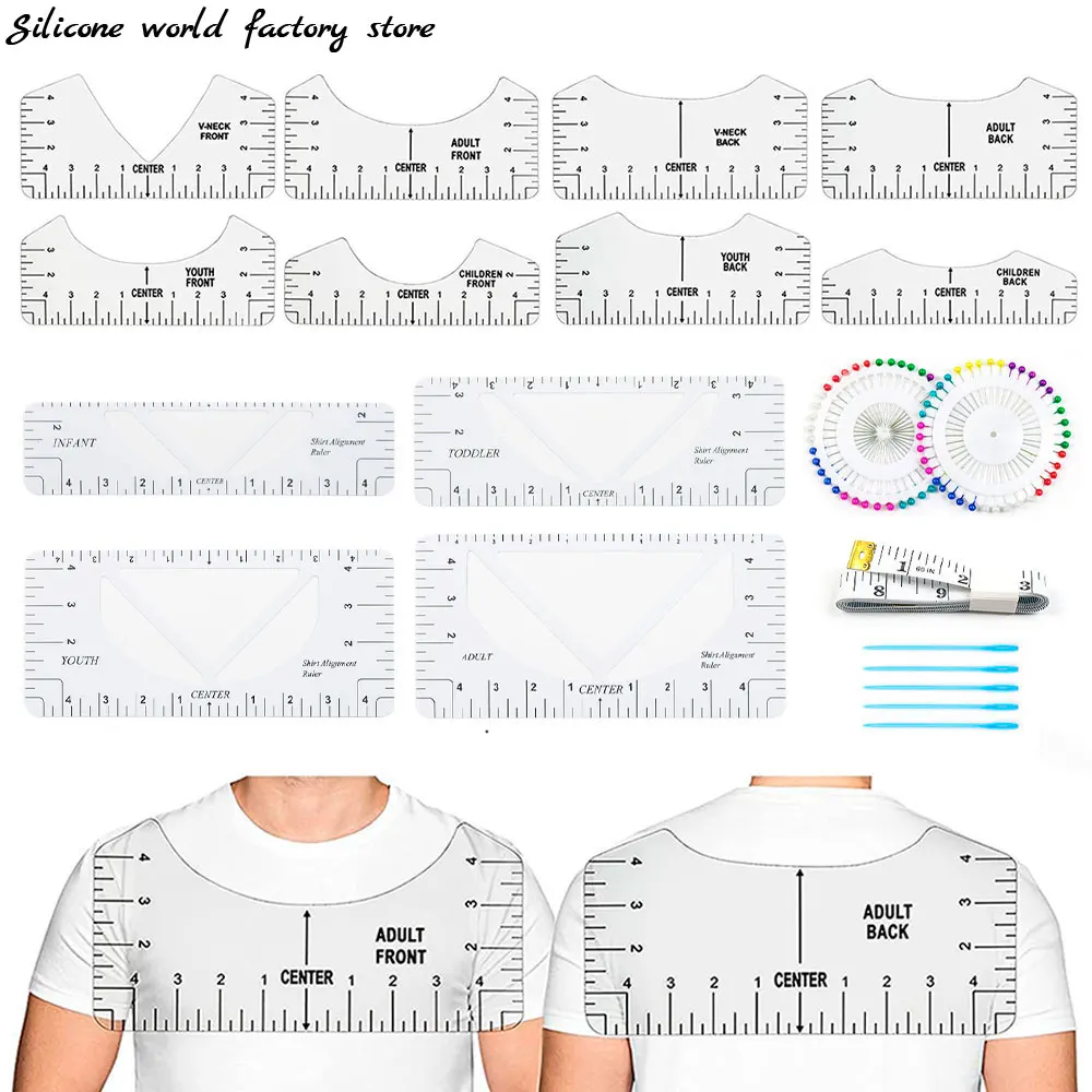 Silicone World 14/8 PCS T-Shirt Ruler Guide PVC Shirt Alignment Tools Ruler for Adult Youth Infant Toddler Sewing Accessories