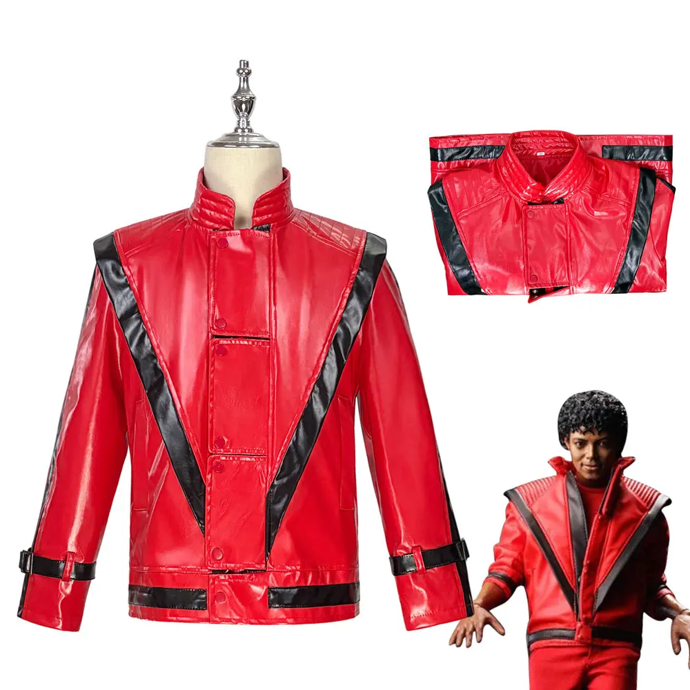 

Michael Thriller Men's Cosplay Jacket Jackson MJ Costumes Red Leather Jacket for Carnival Cosplay Stage Show Halloween Adults