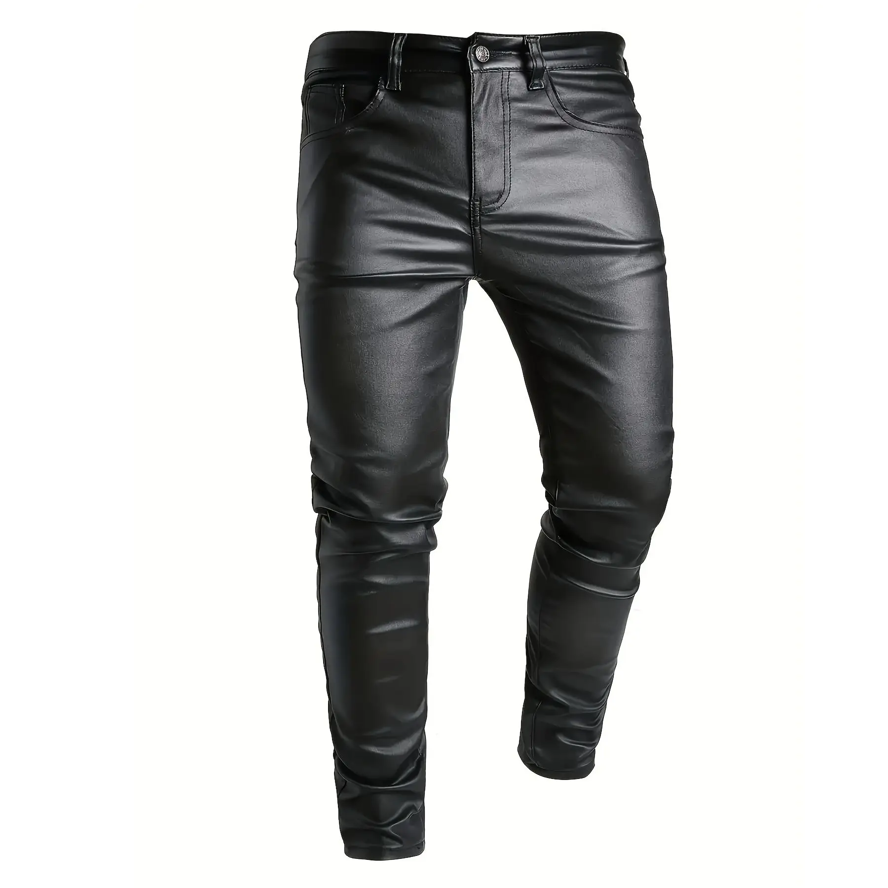 European and American men's plus size hot fashion black leather pants trend high-end slim fit small leg pants versatile pants
