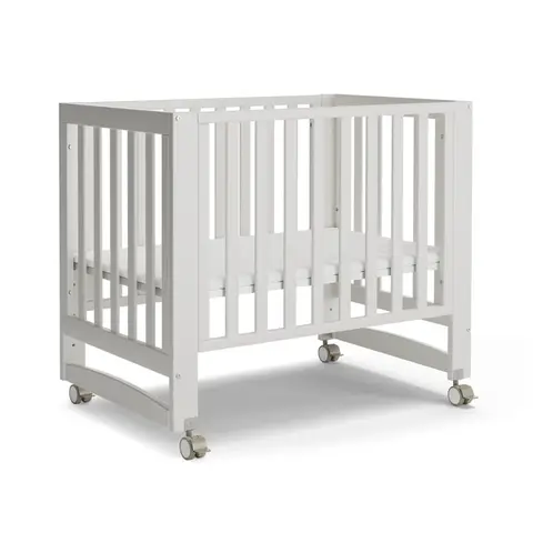 Mini cuna portátil 6 en 1 con colchón y 4 alturas ajustables, cama creciente de pino 100% de Nueva Zelanda, color blanco