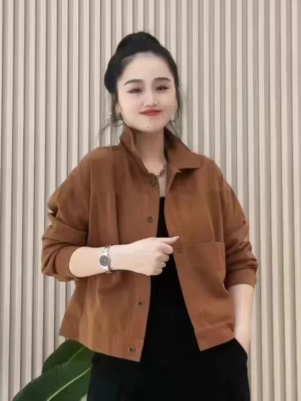 Casual Faionable ort Baseball Jaet voor Dames Lente Herfst 2025, Kraag Open Vest Sle Anti-Rimpel Lange Sve