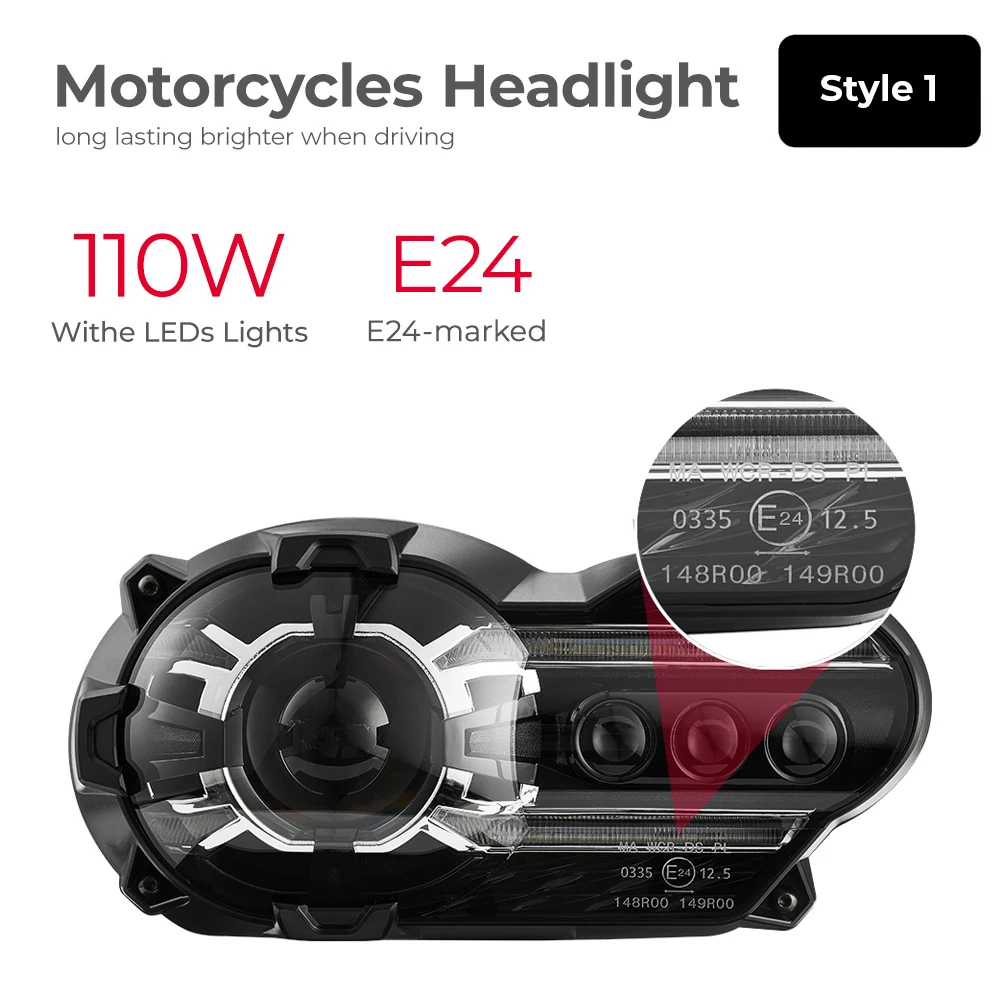 E24-mark LED Headlights For BMW R1200GS 2004-2013 LC R 1200GS ADV Adventure R 1200 Complete LED Projector Headlight Assembly