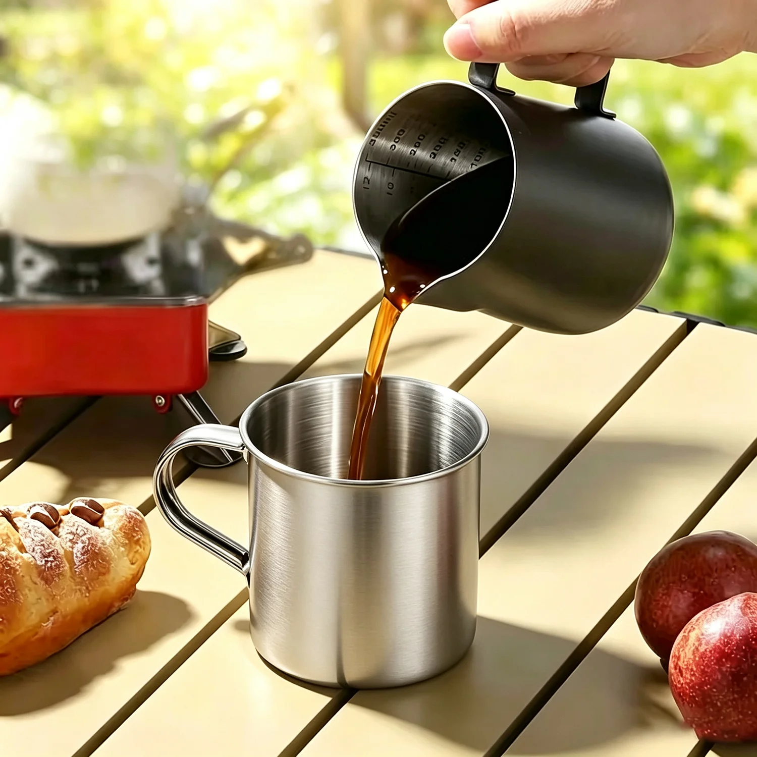 1 Stainless Steel Cup with Handle – Outdoor Camping Coffee Cup / Insulated Travel Soup Container; Sturdy and Durable