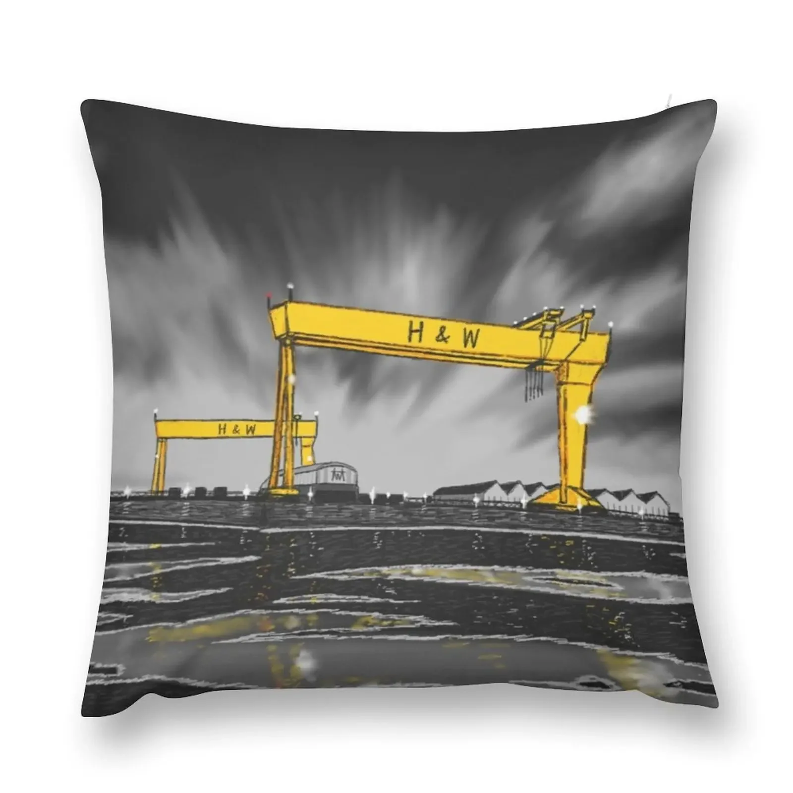 

Harland and Wolff on a rainy night Throw Pillow New year pillow