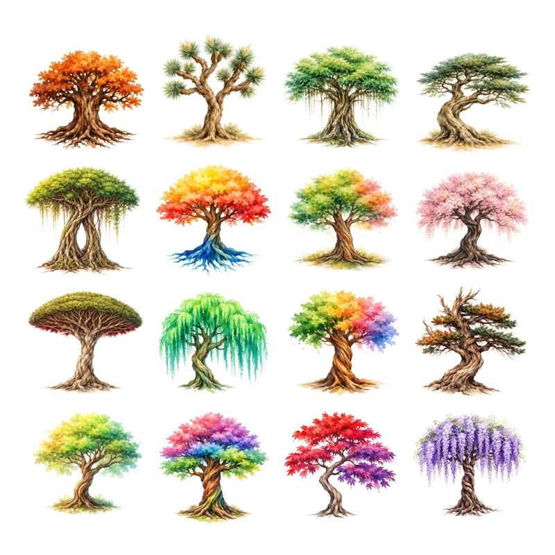 Christmas Trees landscape DTF Iron On Coloful Cartoon Decal Colorful Design For Clothes Tshirts Jacket Washable Patches