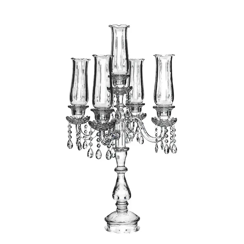 New crystal candle holder dining table atmosphere decoration creative wedding room romantic five-headed crystal candle holder wh