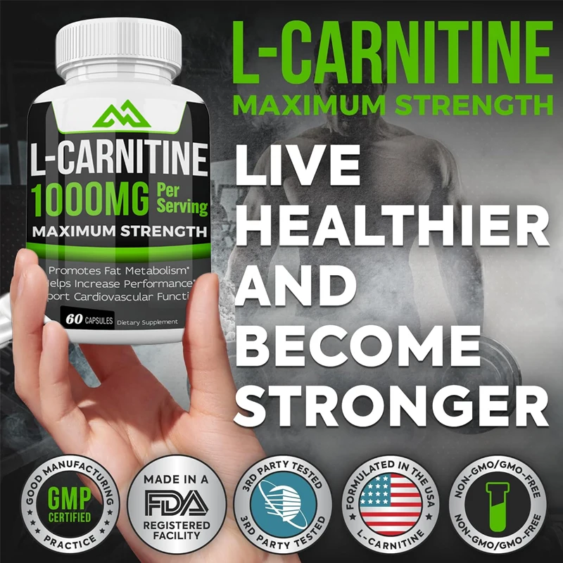 Super strong L-carnitine -60 capsules -1000 milligrams per serving - promotes metabolism and improves performance