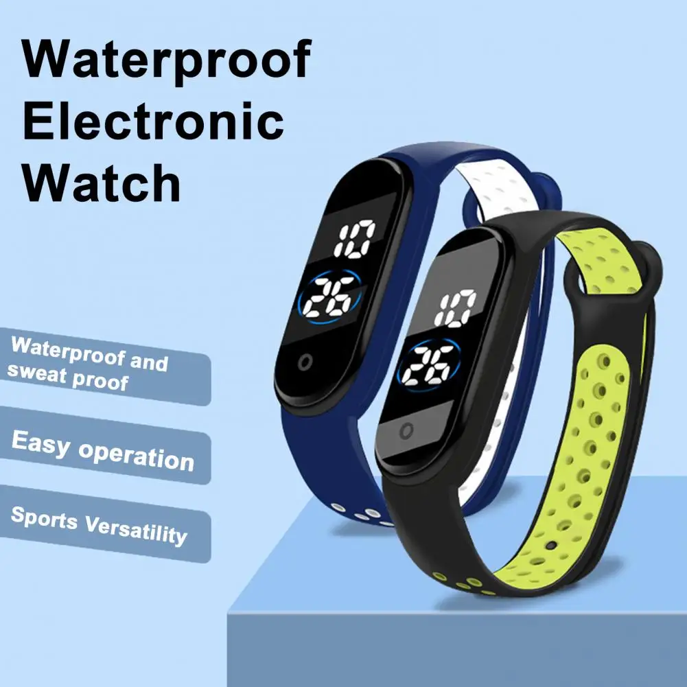 LED Electronic Watch Waterproof Adjustable Bi-color TPU Strap LED Watch Rectangle Dial Kids Students Sports Digital Wristwatch