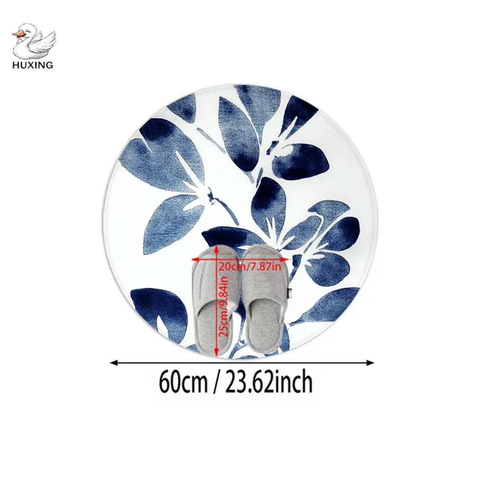 Round Botanical Leaf Pattern Area Rug Blue Modern Living Room Floor Decor Ornament Mat Carpet Matting