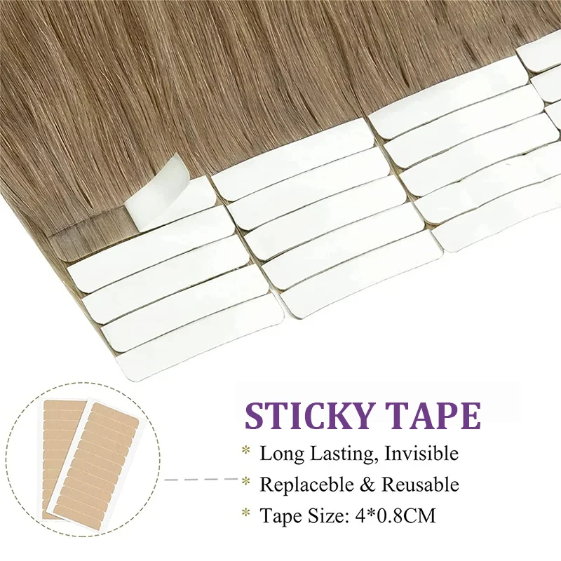 Tape In Extensions Silky Straight Hair #8 Ash Brown Color 100% Real Human Hair Seamless Hair Extensions 20 40 Pcs For Women