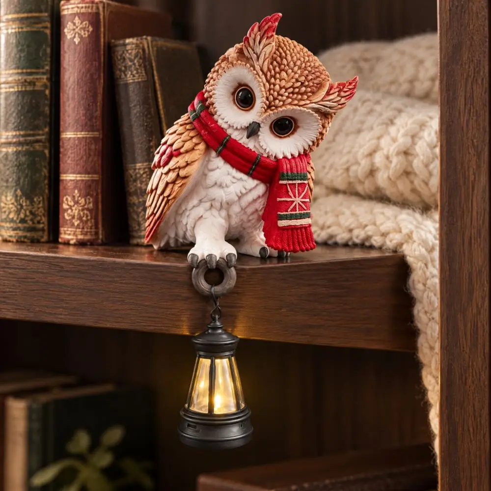 Holiday Gift Resin Owl Figurine LED Lantern LED Light Owl Statue LED Hanging Lantern Shelf Sitter Resin Owl Figurine Christmas