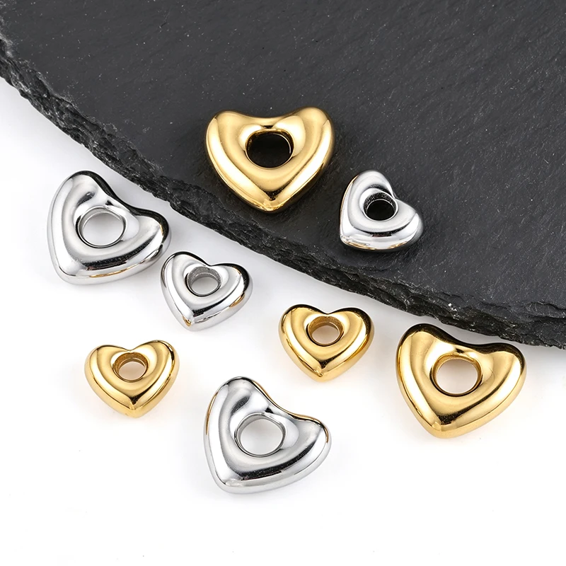 5Pcs Stainless Steel Middle Hole Heart Pendants Charms For DIY Necklace Bracelet Earring Jewelry Making Accessories Wholesale