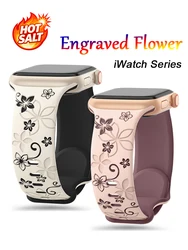 Engraved Strap For Apple Watch Band 45mm 44mm 42mm 41mm 40mm 49mm 46mm Silicone Correa Bracelet Series 9 8 7 SE 6 5 Ultra 11 10