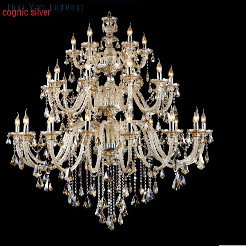 Large Big Crystal Chandelier 24/32/36/40/48/56 Lights 2/3/4 Layers  Villa Hotel Restaurant Shop Salon Candel  Luster