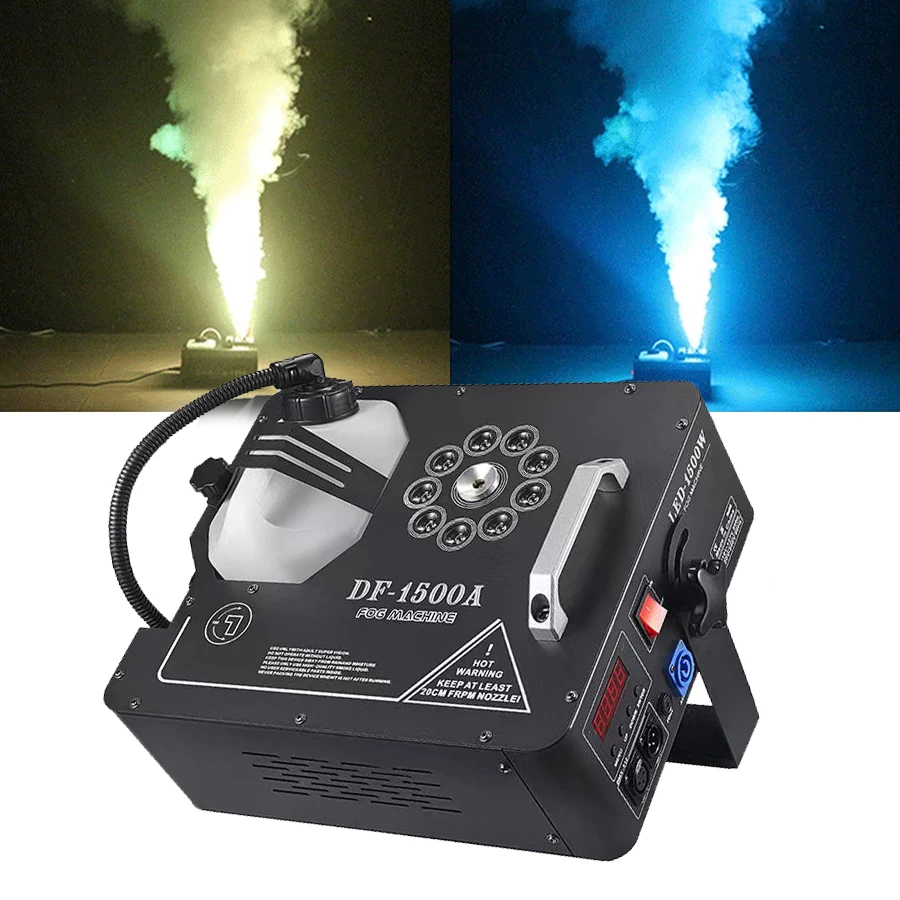 1500W Nebelmaschine mit 9 RGB 3-in-1 LEDs DMX512 Fernbedienung Bühnenbeleuchtungseffekt DJ Disco Bar Vertikaler Farbeffekt