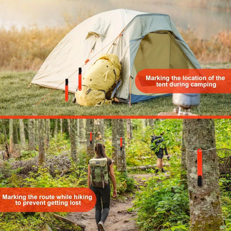 علامات مسار الرماية TY مع مشابك ليلية ونهارية برتقالية عاكسة للمشي لمسافات طويلة والصيد في الهواء الطلق