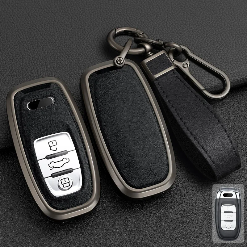 

Zinc Alloy +Leather Car Key Case for Audi A1 A3 A4 A5 A6 A7 A8 S5 RS5 b8 8t Q3 Q5 Q7 2009-2015 3 Button Keyless Entry Remote Key