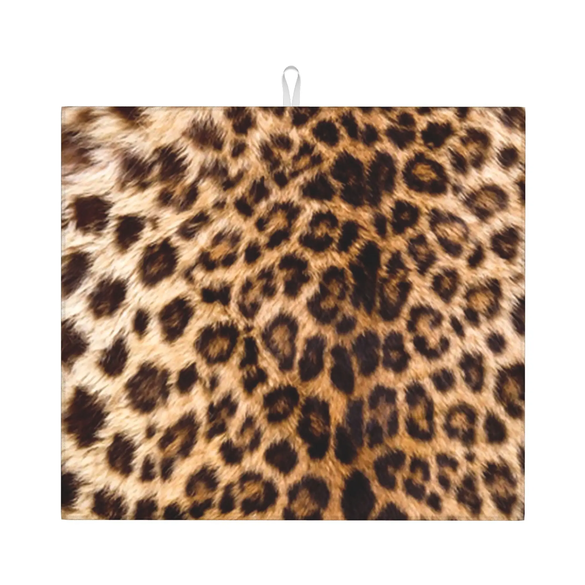 Drying Mat For Kitchen Leopard Cheetah Fur Hide Water Absorbent Waterproof Animal Fur Pattern Kitchen Counter Protector Mat