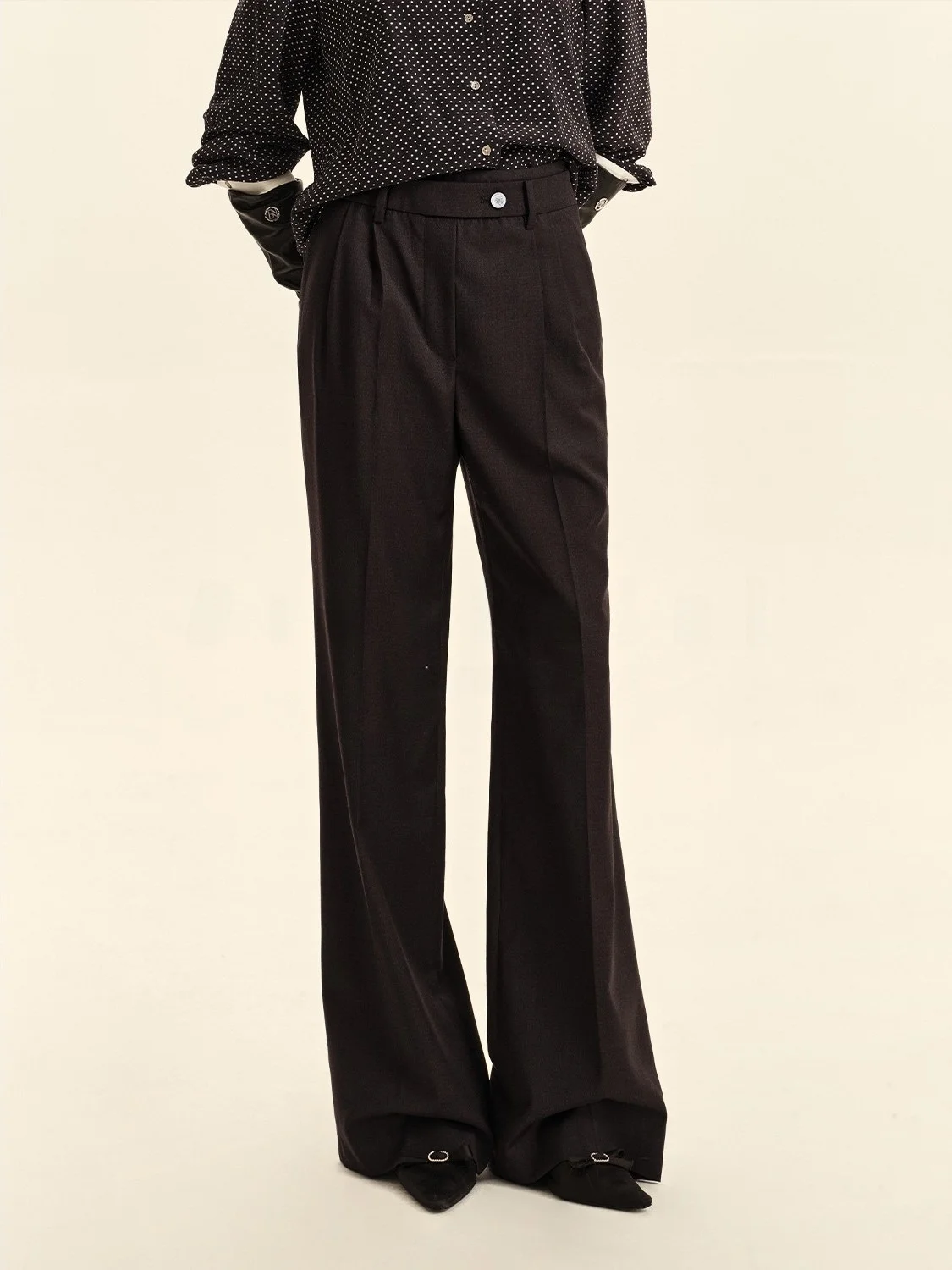 

Blanini Wool Wide Leg Pants Straight Cut Busin Sle Casual Trousers for Women Autumn Season l Waist Other Material